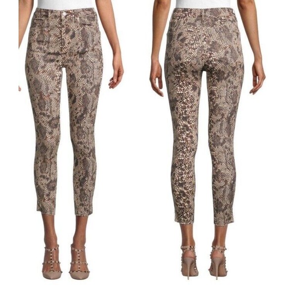 Free People Jeans Brown Two Faced Snakeskin Skinny Crop High Rise Raw sizw 29 - Picture 1 of 14